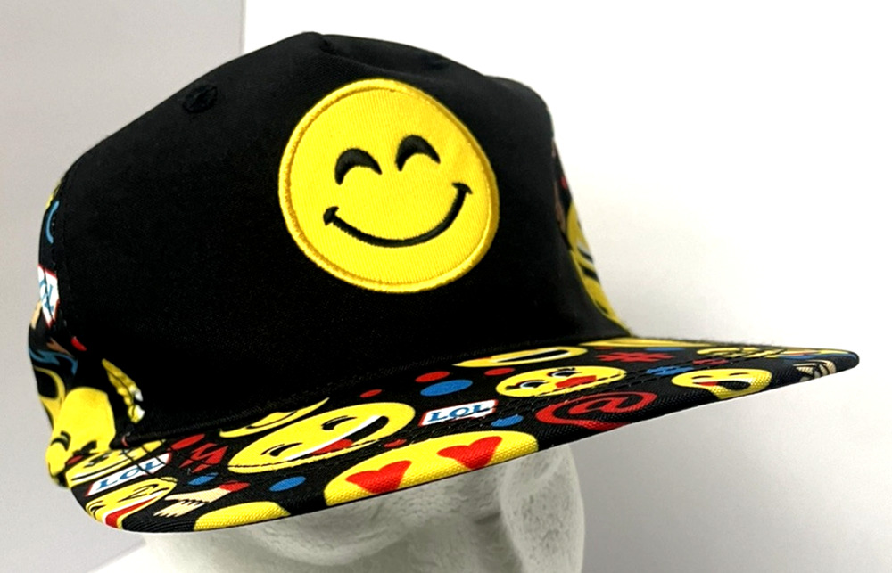 EMOJI LOL Smiley Face Baseball Cap Hat Adjustable Snap Back One Size Black NWT